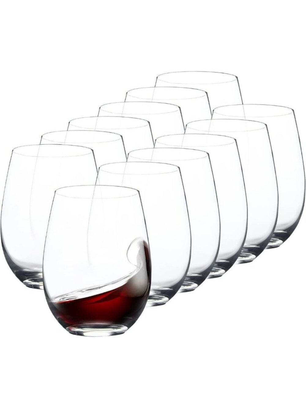 Set of 12 Stemless Wine Glasses, 15oz Smooth Rim Tumblers for Red & White Wine